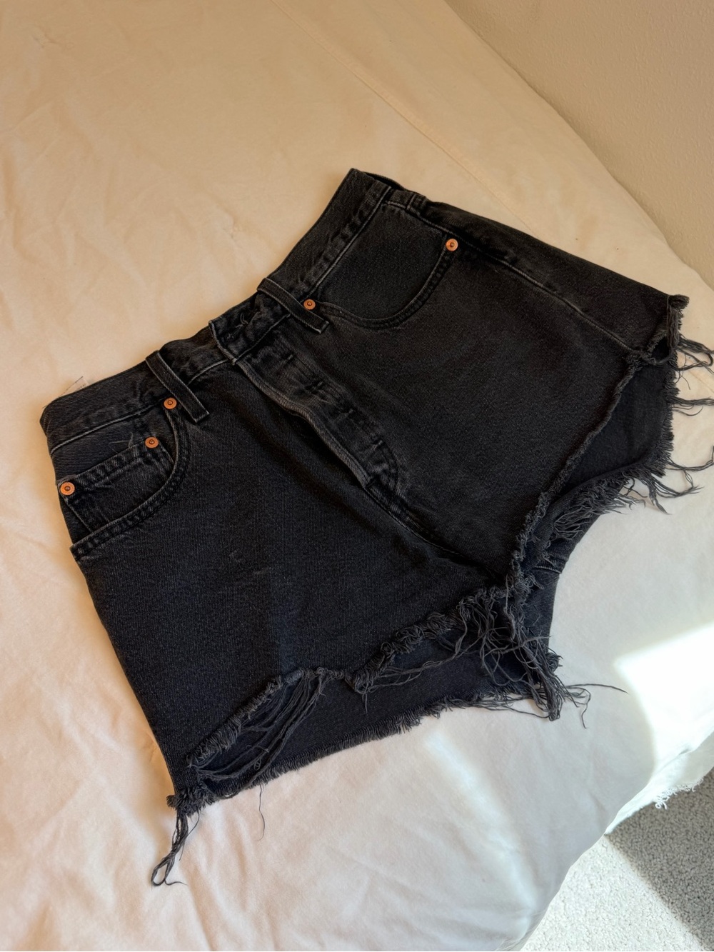 Levi's Black Frayed Hem High-Rise Denim Shorts